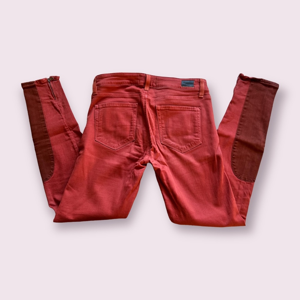 👖PAIGE Jeans Orange Ankle Zip Skinny Jeans with patches - Picture 4 of 7